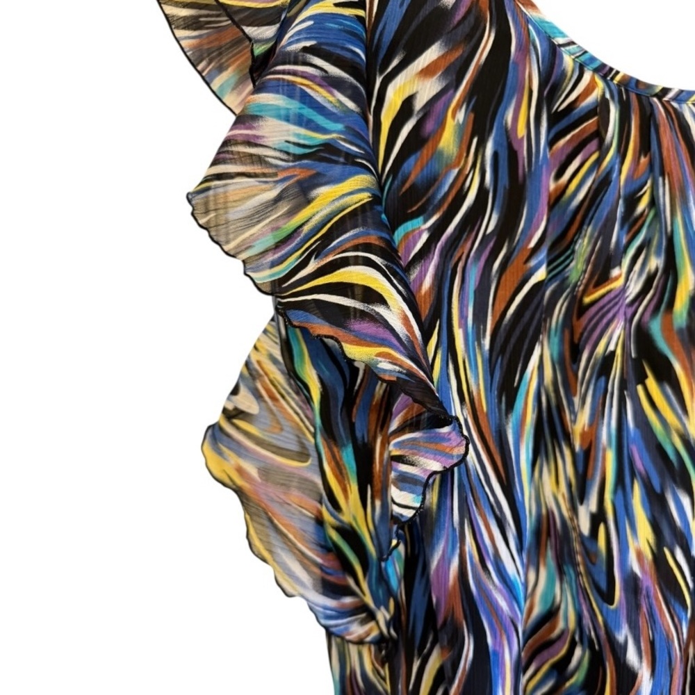 Cato Multicolor Ruffle Sleeve Blouse - Blue, Black, Yellow, Purple - Picture 4 of 8